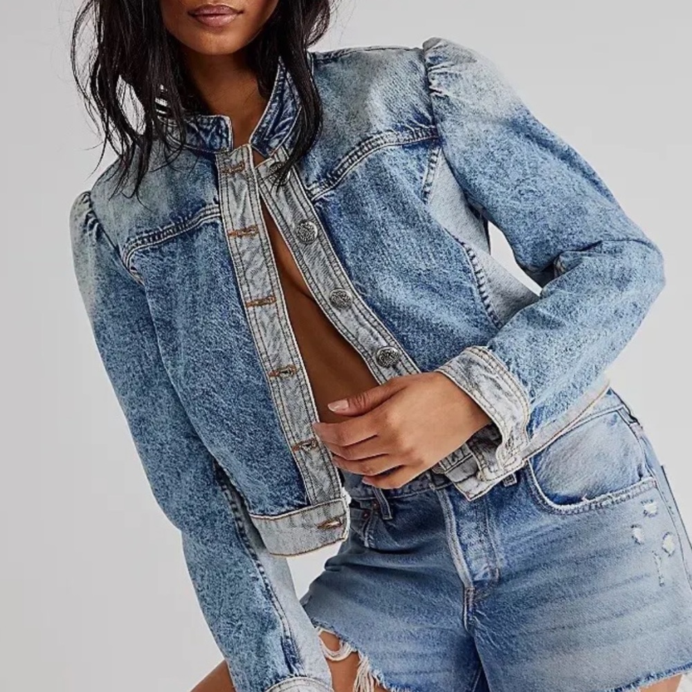 Free People Acid Wash Blue Denim Jean Jacket